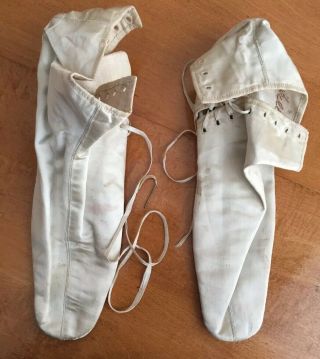 Antique Victorian 1800s Signed Cream Silk Flat Bottom Wedding Shoes Booties