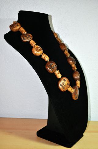 Unique vintage tribal stone necklace from India has carved faces 26 