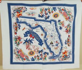 Vintage Florida State Map Souvenir Tablecloth,  Blue Best Of Kind