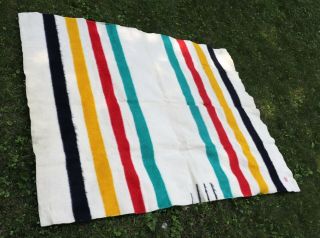 Vtg Hudson Bay Co England Uk 3.  5 Point Stripe Banded Wool Blanket