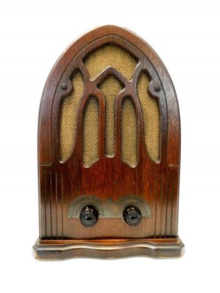 Vintage 1930s Old Miniature Restored Majestic Cathedral Art Deco Antique Radio