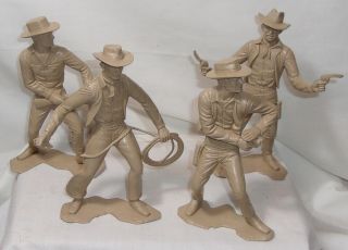 4 Vintage Marx Large Plastic Cowboy Toy Figures -