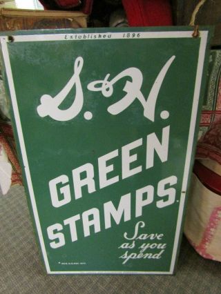Vintage S&H Green Stamp Porcelain Double Sided Sign 1956 2