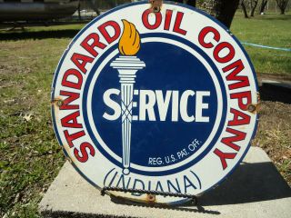 Vintage Standard Oil Company Porcelain Gas Station Pump Sign (indiana)