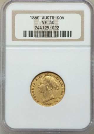 Rare 1860 Sydney Australia QUEEN VICTORIA FULL GOLD SOVEREIGN COIN NGC VF30 4