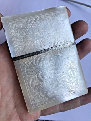 Rare 19th Century China Chinese Carved Mother Of Pearl Card Case Box 古董珍珠母盒