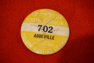 Vintage 1932 South Carolina Hunting License Abbeville County 702