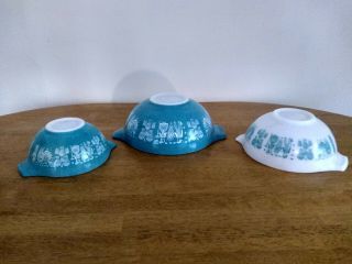 Vintage Pyrex Cinderella Nesting Bowls Aqua Blue Amish Butterprint Set Of 3
