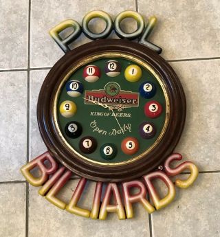 Vintage Budweiser Beer 12 Cue Ball Clock Billiards Pool For Barware Mancave Bar