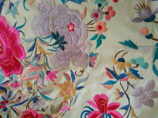 Vintage Edwardian Chinese Silk Embroidered Shawl 6