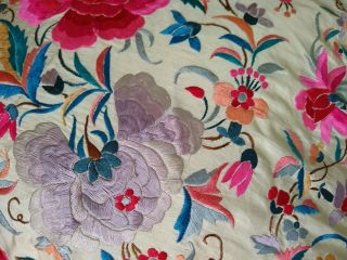 Vintage Edwardian Chinese Silk Embroidered Shawl 9