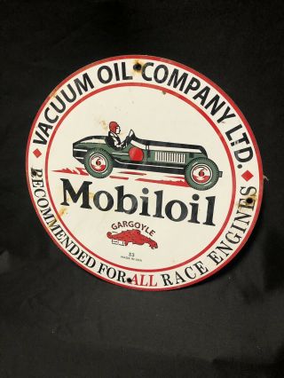 Vintage Porcelain Mobil Gasoline Service Station Oil Pump Plate Sign Marked “33”