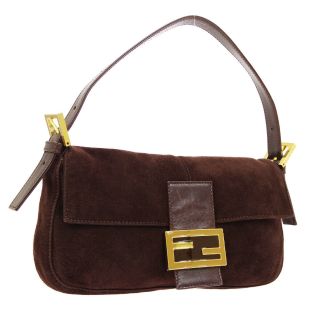 Authentic Fendi Mamma Baguette Hand Bag Dark Brown Suede Leather Vintage Ak34714