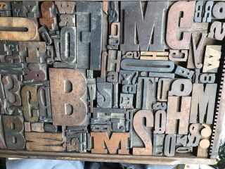 Vintage letterpress wood type Alphabet Numbers Blocks Collectable Antique Mixed 2