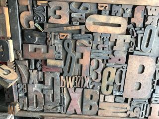 Vintage letterpress wood type Alphabet Numbers Blocks Collectable Antique Mixed 4