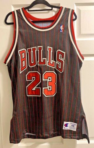 Vtg Michael Jordan Chicago Bulls Champion Authentic Nba Jersey Sewn Pinstripe 48