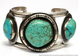 Vintage Huge Turquoise Silver Native American Southwestern Mens Cuff Bracelet