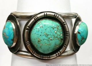 Vintage Huge Turquoise Silver Native American Southwestern Mens Cuff Bracelet 2