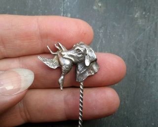 Antique Victorian Solid Silver Gun Dog With Duck Stick Pin Hunting Af