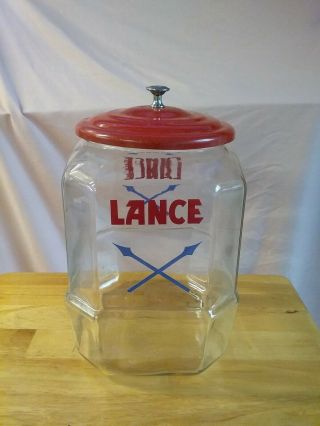 Vintage Store Display Jar - Lance - Glass With Metal Lid