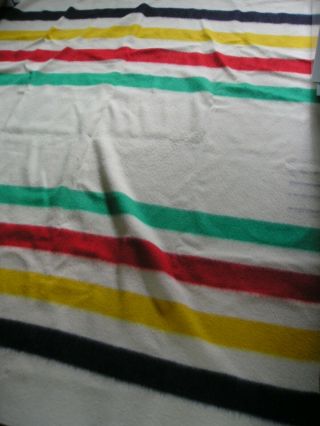 Vintage Hudson Bay 4 Point 100 Wool Blanket Made In England - Pre - Owned