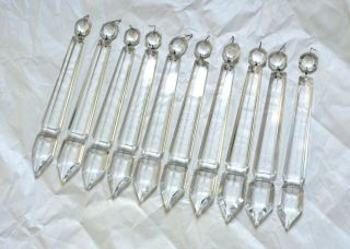 10 Large Vtg Antique 9.  25 " Clear Hand Cut Spearhead Crystal Chandelier Prisms