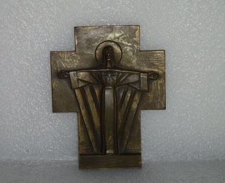 Vintage Art Deco The Sacred Heart Bronze Cross By Maria Caullet Nantard,  1920s