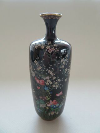 Fine Old Japanese Silver Wire Cloisonne Vase,  Namakawa Type.  Bird,  Meiji - - - - Nr