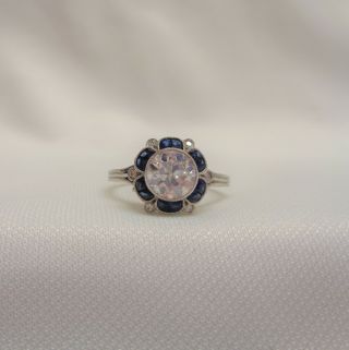Antique Art Deco 1.  17ct Diamond and Sapphire Ring Platinum - WOW - Size M 1/2 6