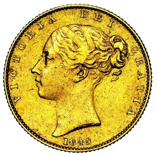 Rare 1845 Queen Victoria Great Britain London Gold Sovereign Coin