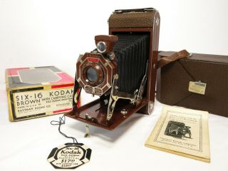 Mib W/ Tag; Eastman Kodak Brown Six - 16 Folding Film Camera Vtg Art Deco Polaroid