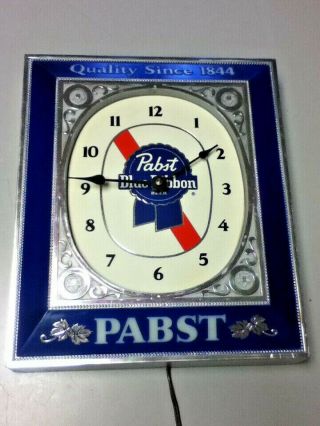 Pabst Blue Ribbon Beer Sign Vintage Light Box Wall Clock A/c Lighted Bar Display