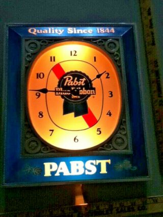 Pabst blue ribbon beer sign vintage light box wall clock a/c lighted bar display 3