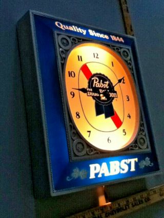 Pabst blue ribbon beer sign vintage light box wall clock a/c lighted bar display 4