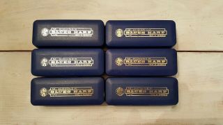 M Hohner Blues Harps - Set Of 6 - Keys Of A,  B,  D,  E,  F,  G Made In Germany Vintage