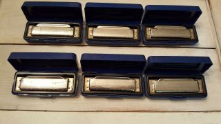 M Hohner Blues Harps - Set of 6 - Keys of A,  B,  D,  E,  F,  G Made In Germany Vintage 6