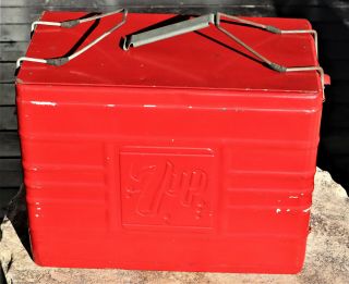 Vintage Antique 7up Ice Chest Cooler Lunch Box Very Rare 1 Cent Starts