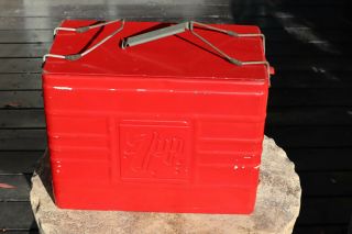 VINTAGE ANTIQUE 7UP ICE CHEST COOLER LUNCH BOX VERY RARE 1 cent starts 2