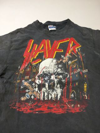 Vintage Vtg Slayer World Sacrifice Rock Metal Tour T Shirt 1988 Faded Black Sz L