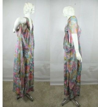 Vintage 60s 70s Gown Dress Pastel Floral Long Sheer Shawl Evening L XL Babs 2