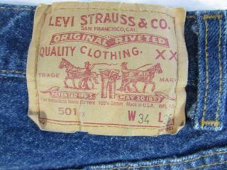 Vtg 80s USA Made Levi 501 Button Fly DARK Denim Jeans Tag 34x36 Measure 32x33 7