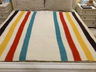 Vintage Hudson’s Bay 3.  5 Point Trapper Blanket Wool England 82 X 63 - 1950