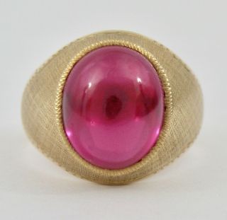 Massive Mens Vintage Textured 10k Yellow Gold Red Stone Cabochon Ring Sz 12.  75