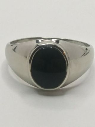 Mens 10k Solid White Gold 11x9mm Oval Black Onyx Vintage Ring Large Size 14.  75