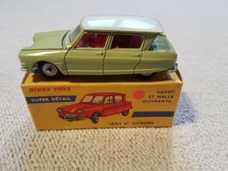 VINTAGE 50 ' s DINKY TOYS FRANCE 557 CITROEN AMI 6 GREEN - ENGINE - MINTY - BOX 2