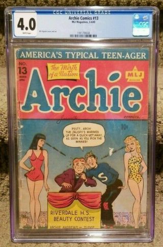 Archie 13 Cgc 4.  0 Wp Classic Betty & Veronica Swimsuit Cover Rare White Pages