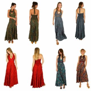 10 Pc Indian Vintage Silk Dress Bohemian Handmade Hippie Cotton Ethnic Gypsy