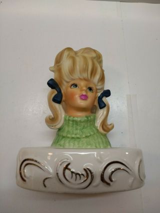 Vintage ENESCO Lady Head Vase Lipstick Holder 5.  75 