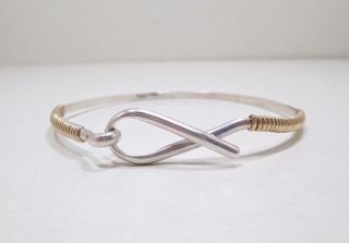 Vintage Hook Sterling Silver & 10 Kt Yellow Gold Wire Wrap Bracelet