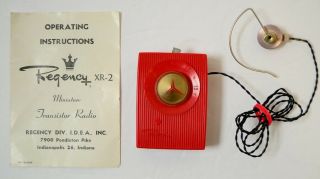 Parts Regency I.  D.  E.  A.  Xr - 2 Miniature Red Transistor Radio Vtg Rare